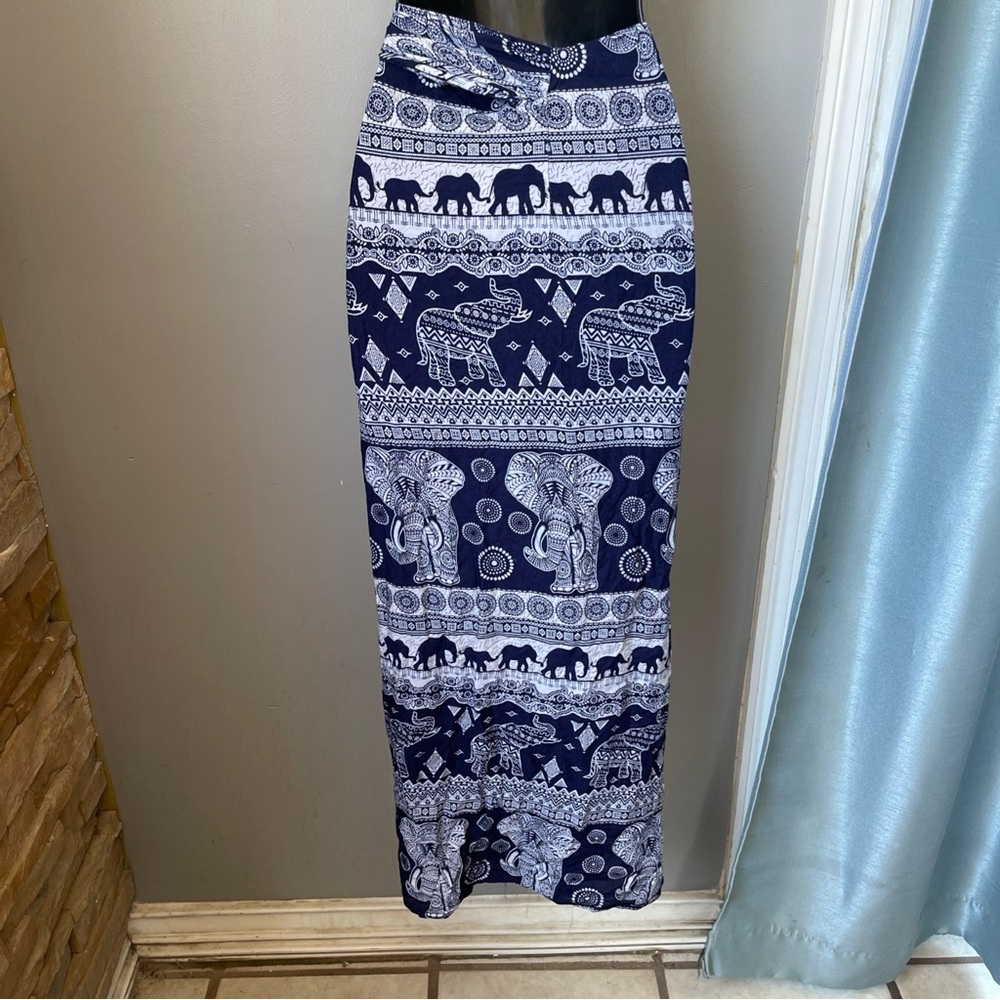 Navy and White elephant print Pencil wrap Maxi Skirt for Casual Wear - Picture 5 of 7